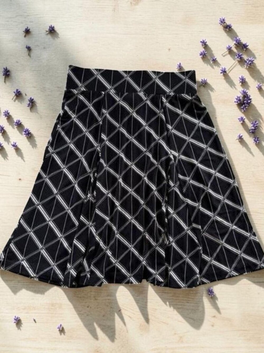 Merona Plaid‎ Skirt Women's S Black White Elastic Waist Pleated Flare A Line